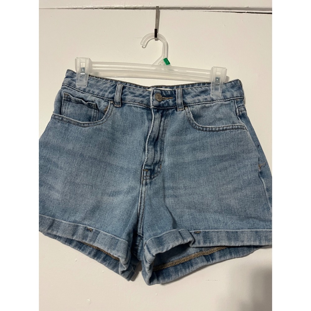 PacSun Light Blue High Waisted Denim Mom Shorts Size 27 Rolled Cuff Cotton - Picture 2 of 8